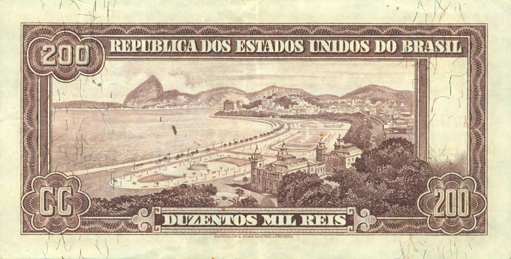 Reverso de 200 mil-réis (1936) - 1936-1936 Tesouro Nacional, Waterlow & Sons Ltd
