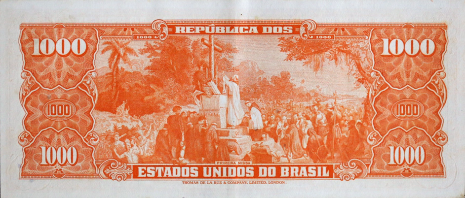 Reverso de 1.000 cruzeiros (1960) - 1948-1968 Cruzeiros, Thomas de la Rue