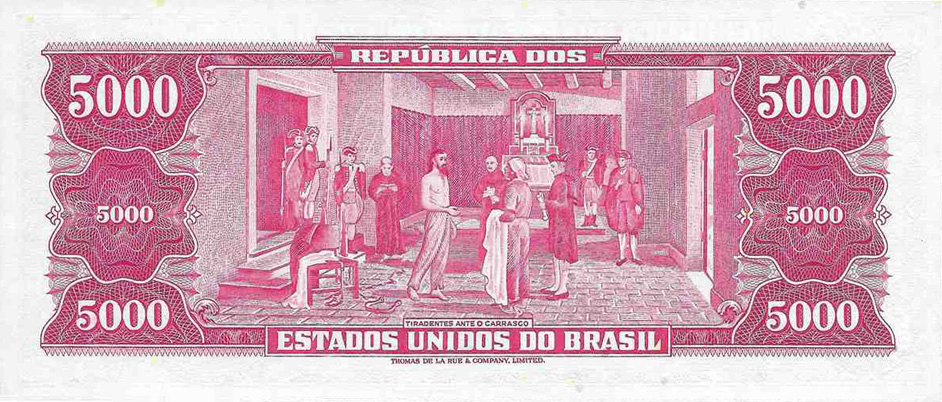 Reverso de 5.000 cruzeiros (1965) - 1948-1968 Cruzeiros, Thomas de la Rue
