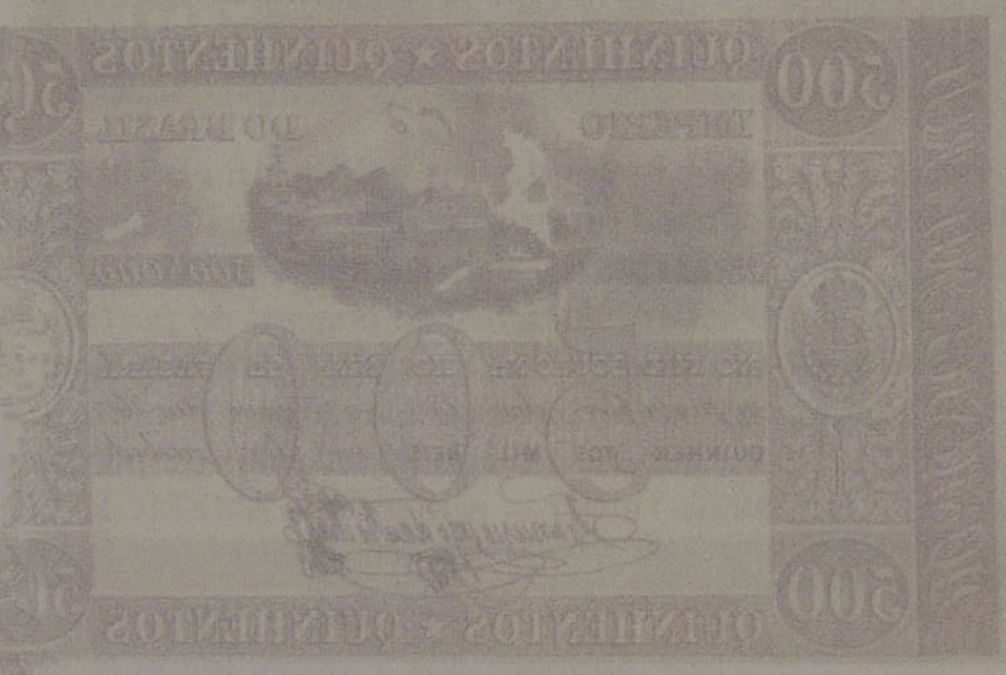 Reverso de 500 mil-réis (1835) - 1835-1836 Tesouro Nacional, Perkins Bacon & Petch¹