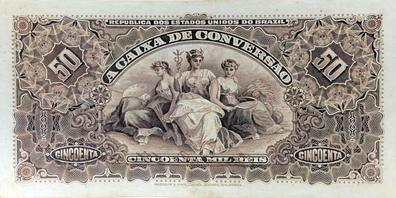 Reverso de 50 mil-réis (1908) - 1907-1931 Caixa de Conversão