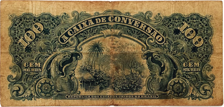 Reverso de 100 mil-réis (1910) - 1907-1931 Caixa de Conversão
