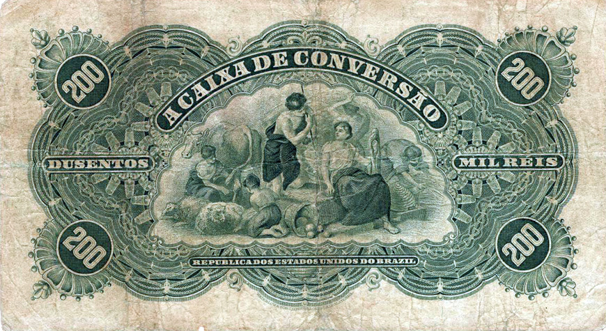 Reverso de 200 mil-réis (1910) - 1907-1931 Caixa de Conversão