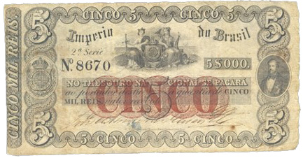 Anverso de 5 mil-réis (1860) - 1852-1870 Tesouro Nacional, Perkins Bacon & Petch²