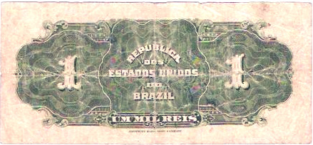 Reverso de 1 mil-réis (1919) - 1889-1942 Estados Unidos do Brasil