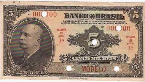 Anverso de 5 mil-réis (1923) - 1923-1930 Banco do Brasil, Modelos