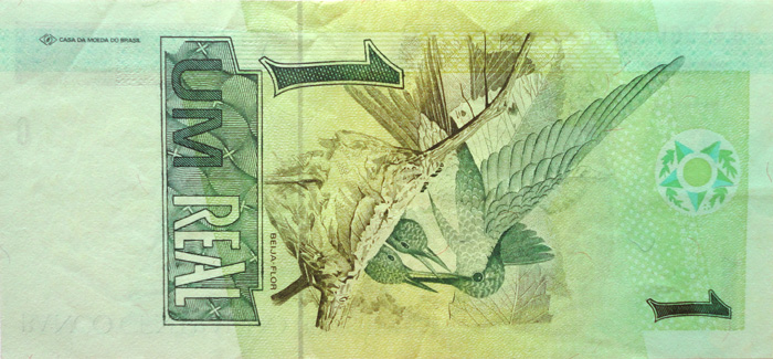 Reverso de cédula da série 1994-2011 Reais, 1ª. família