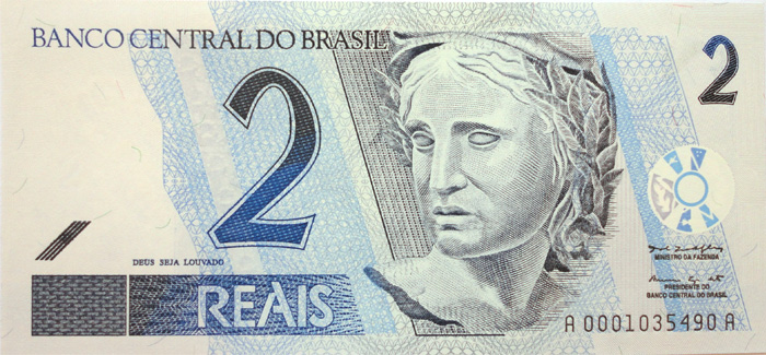 Anverso de 2 reais (2001-2009) - 1994-2011 Reais, 1ª. família