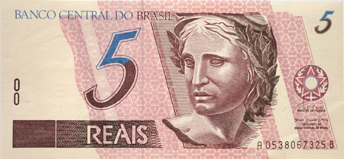 Anverso de 5 reais (1994) - 1994-2011 Reais, 1ª. família