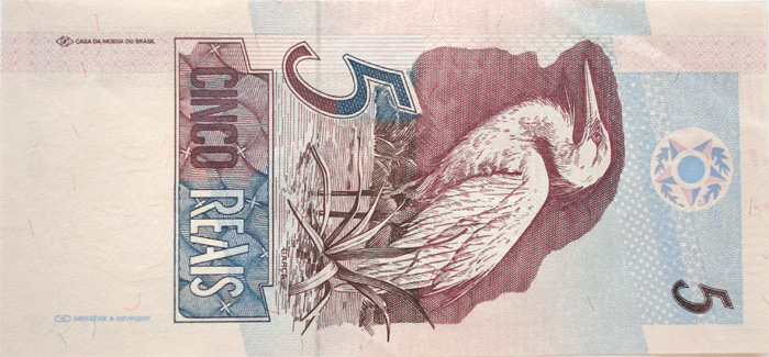 Reverso de 5 reais (1994) - 1994-2011 Reais, 1ª. família