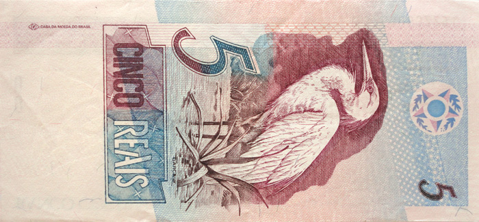 Reverso de 5 reais (1997-2009) - 1994-2011 Reais, 1ª. família