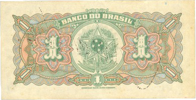 Reverso de cédula da série 1942-1944 Cruzeiros, Réis carimbados