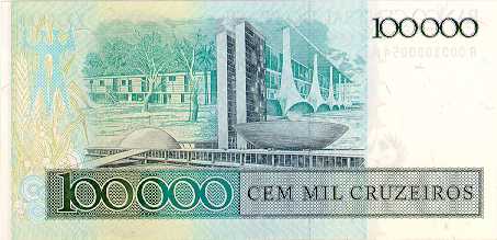Reverso de 100.000 cruzeiros (1985) - 1980-1985 Cruzeiros, 2ª. vez - 2ª. família