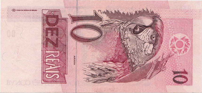 Reverso de 10 reais (1994-1995) Reverso de 10 reais (1994-1995) - 1994-2011 Reais, 1ª. família