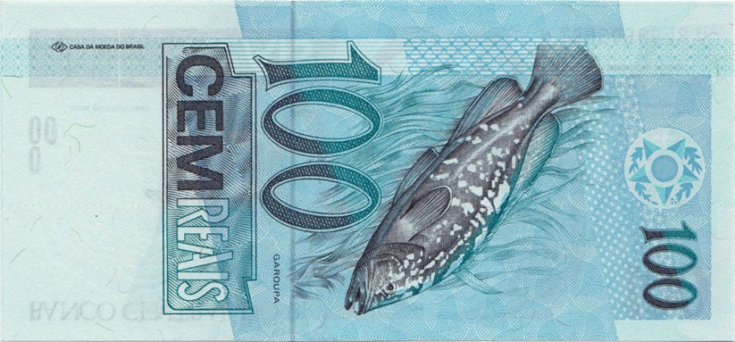 Reverso de 100 reais (1994-2007) - 1994-2011 Reais, 1ª. família