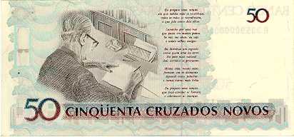 Reverso de cédula da série 1990-1993 Cruzeiros, 3ª. vez