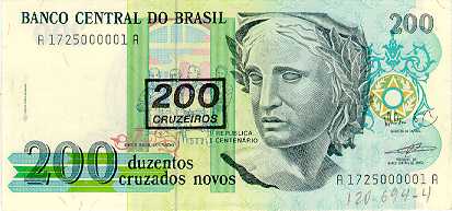 200 cruzeiros (1990) - 1990-1993 Cruzeiros, 3ª. vez