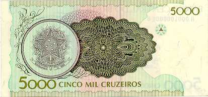 Reverso de 5.000 cruzeiros (1990) - 1990-1993 Cruzeiros, 3ª. vez