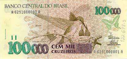 100.000 cruzeiros (1992-1993) - 1990-1993 Cruzeiros, 3ª. vez