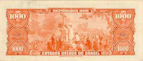 Reverso de 1.000 cruzeiros (1953-1959) - 1943-1968 Cruzeiros, American Bank Note