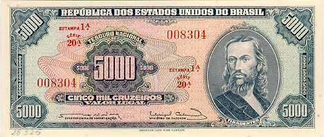 Anverso de 5.000 cruzeiros (1963-1964) - 1943-1968 Cruzeiros, American Bank Note
