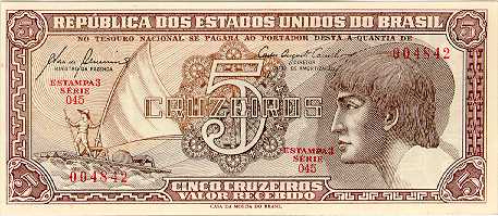 Anverso de cédula da série 1961-1962 Cruzeiros, série do Índio