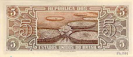 Reverso de cédula da série 1961-1962 Cruzeiros, série do Índio