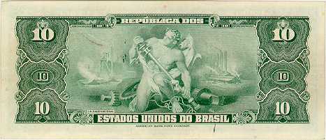 Reverso de 10 cruzeiros (1943) - 1943-1968 Cruzeiros, American Bank Note