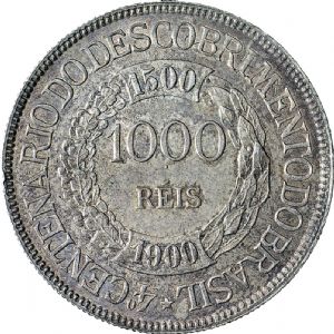 Anverso de 1 mil-réis (1900) - 1900-1900 400 anos do Descobrimento