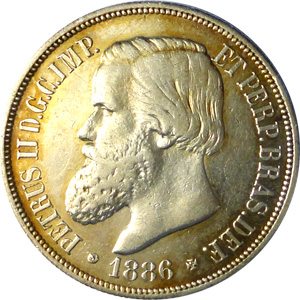 Anverso de 1 mil-réis (1876-1889) - 1876-1889 3º. Sistema Monetário, 4º. Tipo - Prata