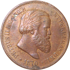 Anverso de 10 réis (1868-1870) - 1868-1889 3º. Sistema Monetário - Bronze e Níquel