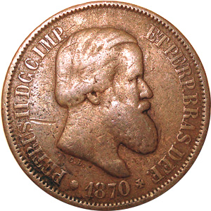 Anverso de 20 réis (1868-1870) - 1868-1889 3º. Sistema Monetário - Bronze e Níquel