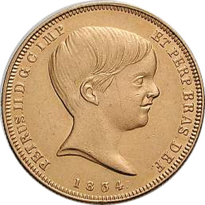 Anverso de 10 mil-réis (1833-1840) - 1831-1840 D. Pedro II, 1º. Sistema Monetário - Ouro