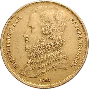 Anverso de moeda da série 1849-1852 3º. Sistema Monetário, 1º. Tipo - Ouro