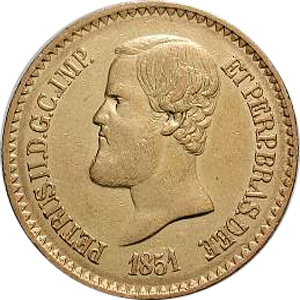 Anverso de 20 mil-réis (1851-1852) - 1849-1852 3º. Sistema Monetário, 1º. Tipo - Ouro