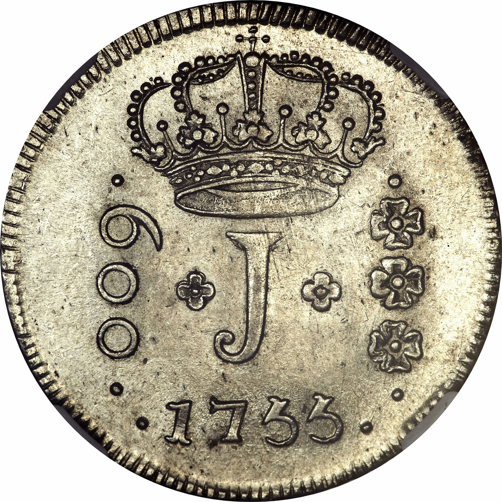 Anverso de 600 réis (1754-1770) - 1754-1770 Jotas, Casa da Moeda do Rio, 1º. tipo - Prata