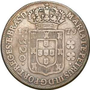 Anverso R 0$320-1º. tipo, Coroa Baixa, Florões oblíquos