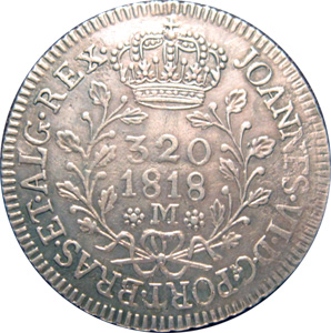 Anverso de moeda da série 1818-1822 Patacas, Casa da Moeda de Vila Rica - Prata