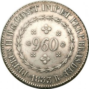 Anverso de 960 réis (1832-1834) - 1831-1834 D. Pedro II, 1º. Sistema Monetário - Prata