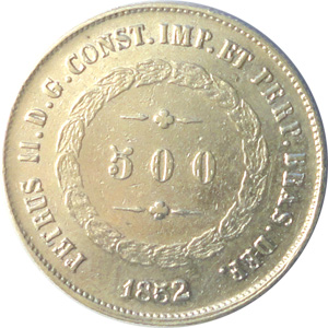 Anverso de 500 réis (1848-1852) - 1848-1852 3º. Sistema Monetário, 1º. Tipo - Prata
