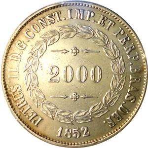 Anverso de 2 mil-réis (1851-1852) - 1848-1852 3º. Sistema Monetário, 1º. Tipo - Prata