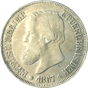 Anverso de 500 réis (1867-1868) - 1867-1876 3º. Sistema Monetário, 3º. Tipo - Prata