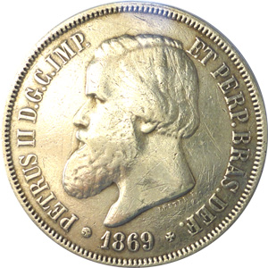 Anverso de 2 mil-réis (1868-1869) - 1867-1876 3º. Sistema Monetário, 3º. Tipo - Prata