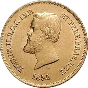 Anverso de moeda da série 1853-1889 3º. Sistema Monetário, 2º. Tipo - Ouro