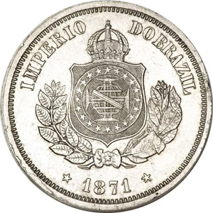 Anverso de 50 réis (1871) - 1868-1889 3º. Sistema Monetário - Bronze e Níquel