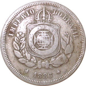 Anverso de 100 réis (1886-1889) - 1868-1889 3º. Sistema Monetário - Bronze e Níquel
