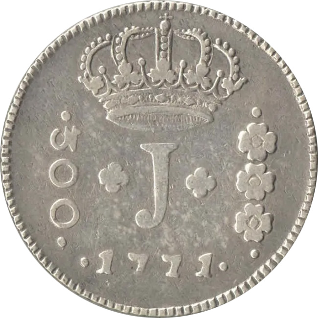 Anverso de 300 réis (1771) - 1770-1774 Jotas, Casa da Moeda do Rio, 2º. tipo - Prata