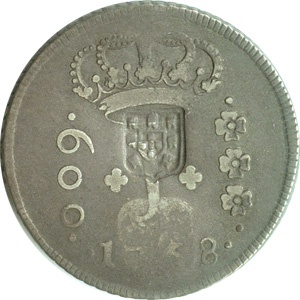 Anverso de 600 réis (1754-1770) - 1754-1770 Jotas, Casa da Moeda do Rio, 1º. tipo - Prata
