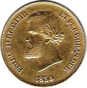 Anverso de 10 mil-réis (1854) - 1853-1889 3º. Sistema Monetário, 2º. Tipo - Ouro