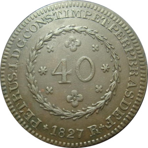 Anverso de 40 réis (1827) - 1822-1831 Ensaios e Provas: 1º. Reinado